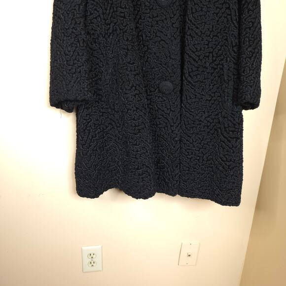 Vintage Rubin's Swirled Heavy Long Lined Coat with Fur Collar in Black Size XL - Picture 3 of 12